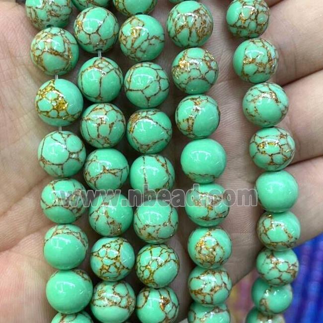 Synthetic Green Turuqoise Beads With Golden Line Smooth Round