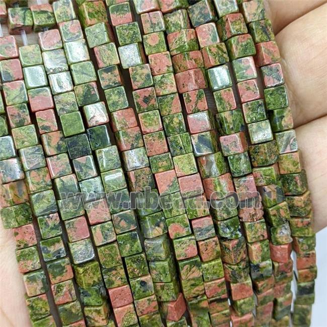 Natural Unakite Cube Beads