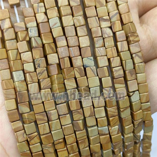 Brown Wooden Lace Jasper Cube Beads