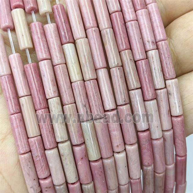 Natural Pink Wood Lace Jasper Tube Beads