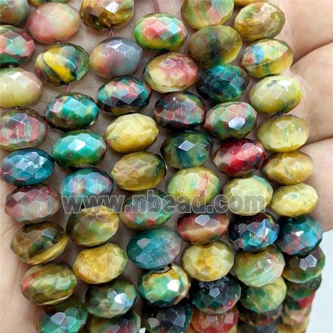 Natural Tiger Eye Stone Beads Faceted Rondelle Multicolor Dye