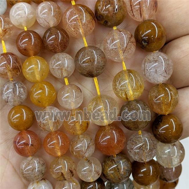 Natural Rutilated Quartz Beads Multicolor Smooth Round