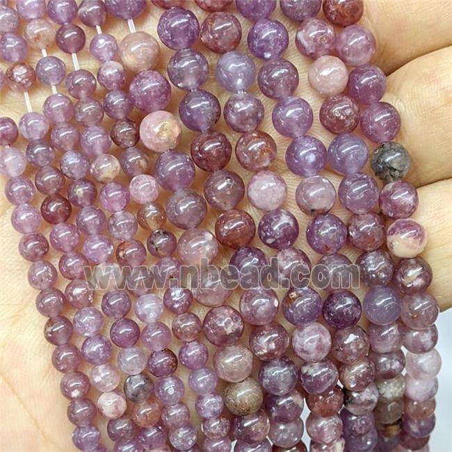 Natural Chinese Lepidolite Beads Purple Smooth Round