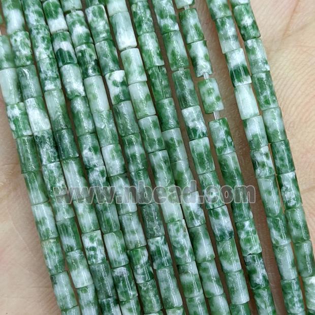 Natural Green Dalmatian Jasper Tube Beads