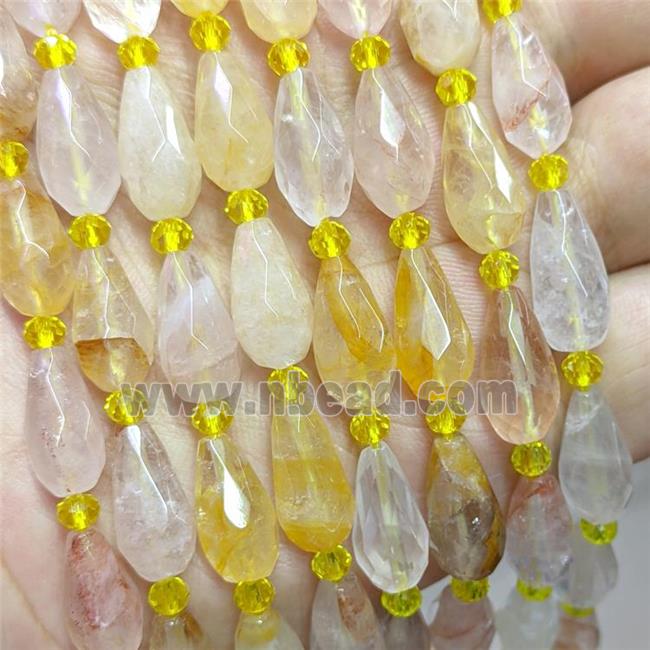 Natural Yellow Hematoid Quartz Beads Faceted Teardrop