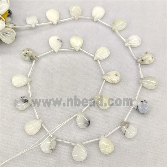 Natural White Moss Opal Teardrop Beads Topdrilled