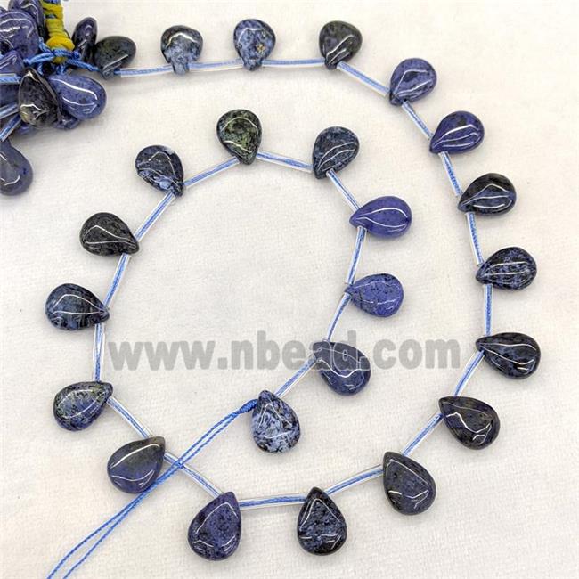 Natural Blue Dumortierite Teardrop Beads Topdrilled