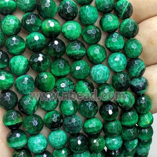 Natural Tiger Eye Stone Beads Green Dye Faceted Round