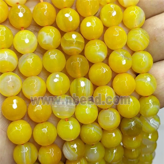 Golden Stripe Agate Beads Band Faceted Round Dye