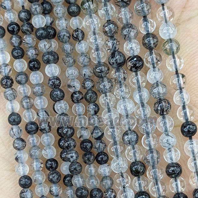 Natural Black Rutilated Quartz Beads Smooth Round Tiny