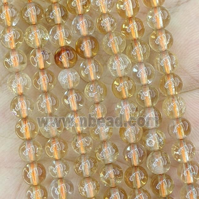 Natural Citrine Beads Yellow Smooth Round