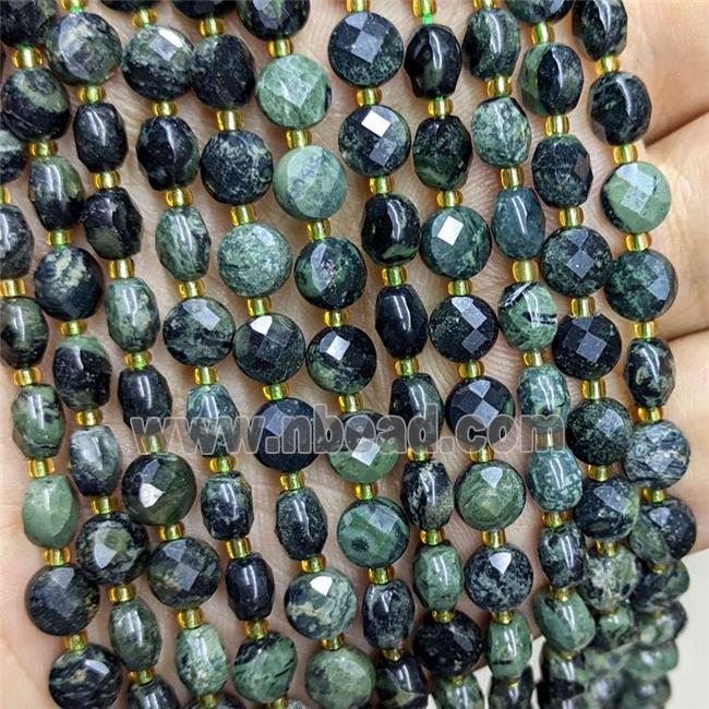 Natural Green Kambaba Jasper Beads Faceted Coin