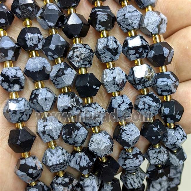 Natural Black Snowflake Jasper Beads Cut Bicone