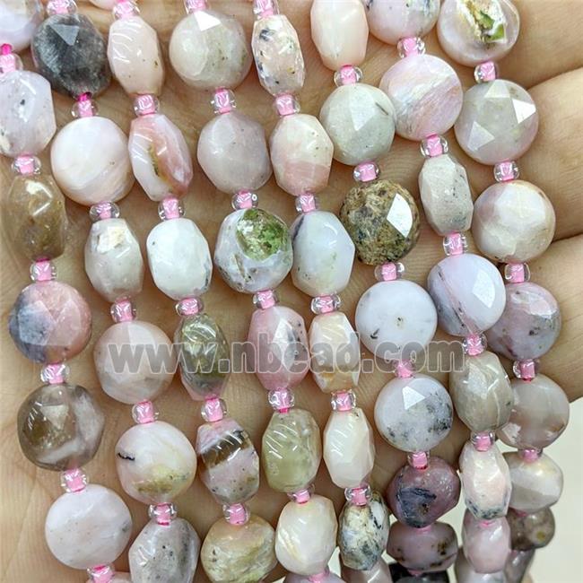 Natural Pink Opal Beads Faceted Coin