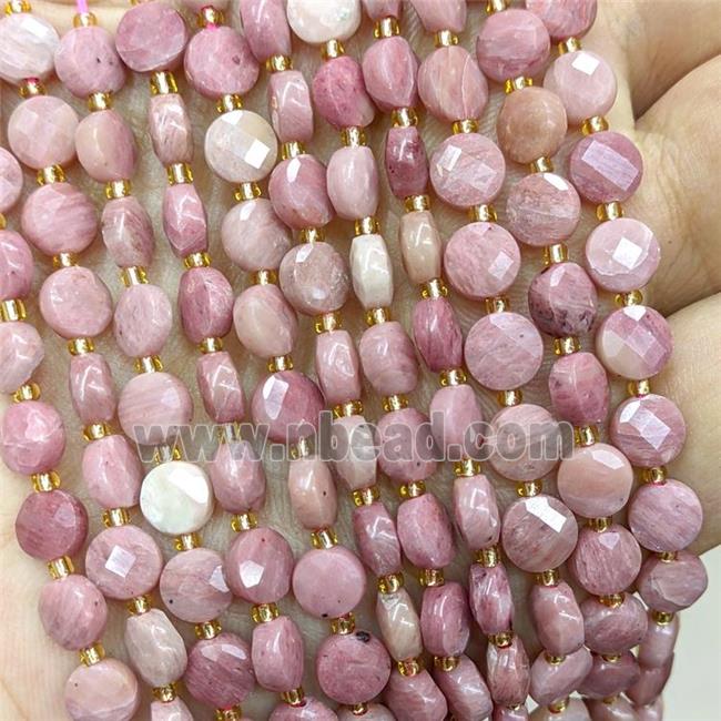 Natural Pink Wood Lace Jasper Beads Faceted Coin