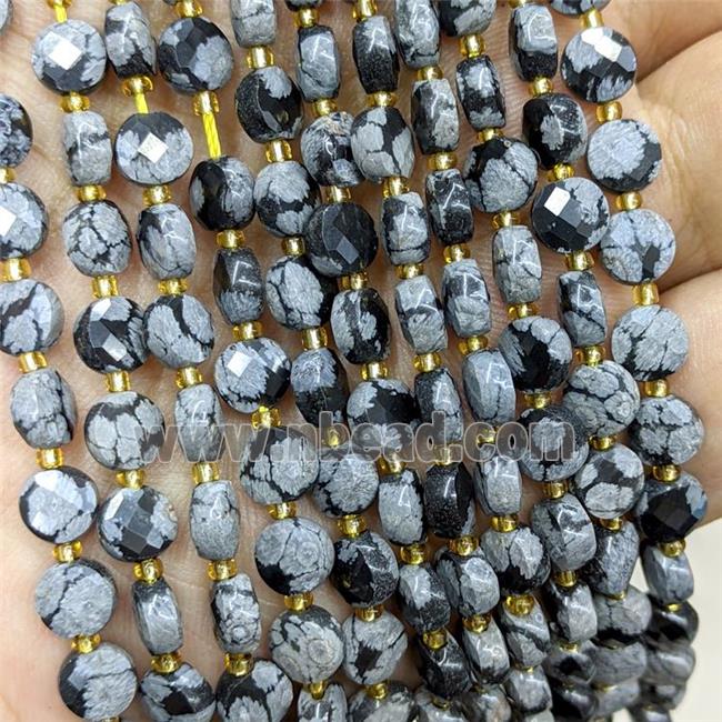 Natural Black Snowflake Jasper Beads Faceted Coin