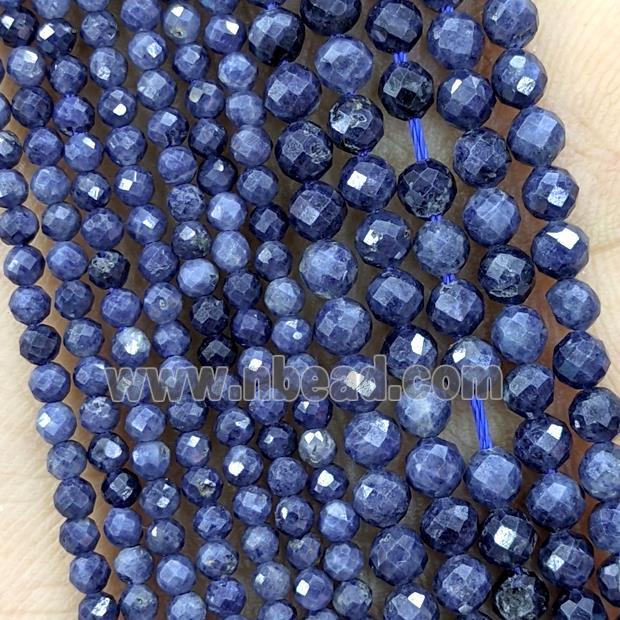 Natural Sapphire Beads Pony Darkblue Faceted Round