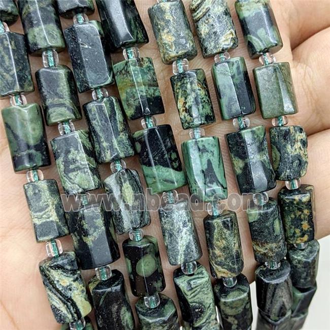 Natural Green Kambaba Jasper Tube Beads