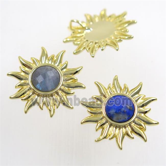 mix gemstone sunflower pendant, gold plated