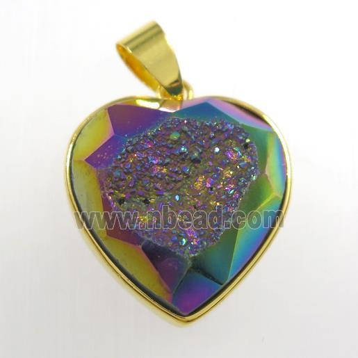 rainbow Druzy Agate heart pendant