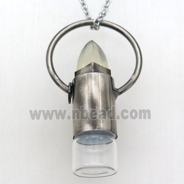 copper perfume bottle Necklace with lemon quartz, gunmetal