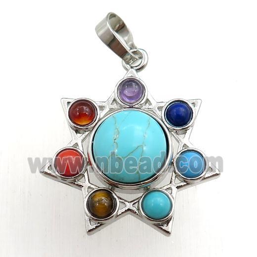 green synthetic turquoise chakra pendant, platinum plated