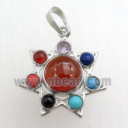 red carnelian agate chakra pendant, platinum plated