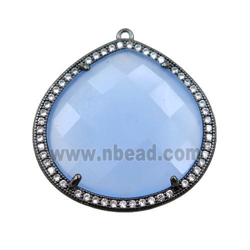 blue cats eye stone peandant paved rhonestone, faceted teardrop