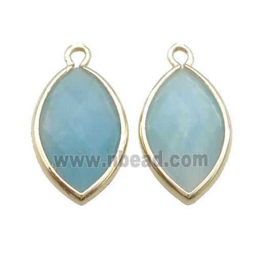 Blue Chinese Amazonite Eye Pendant Faceted Gold Plated