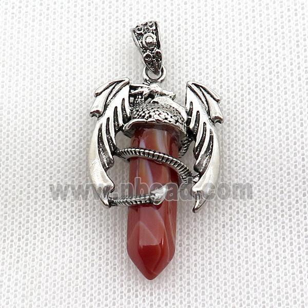 Alloy Dragon Pendant Pave Red Stripe Agate Antique Silver