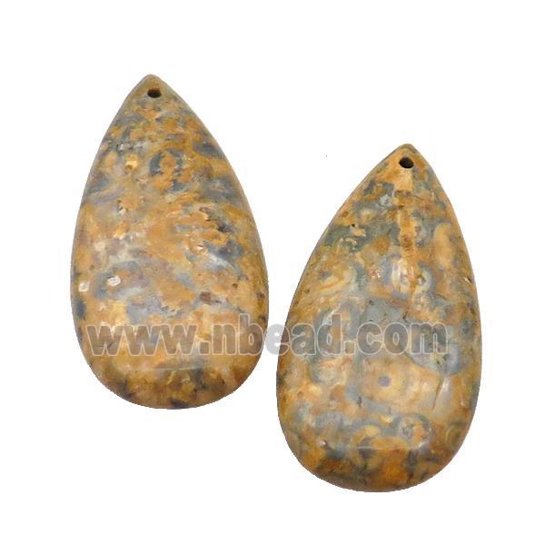 Natural Yellow LeopardSkin Jasper Teardrop Pendant