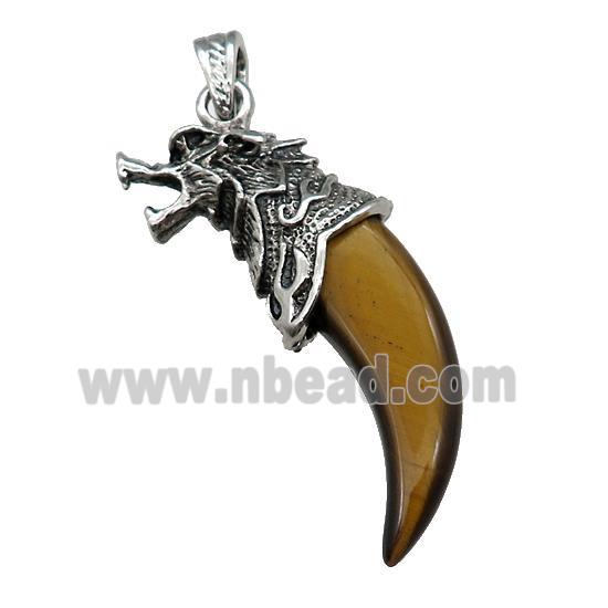 Alloy Wolf Pendant Pave Tiger Eye Stone Antique Silver