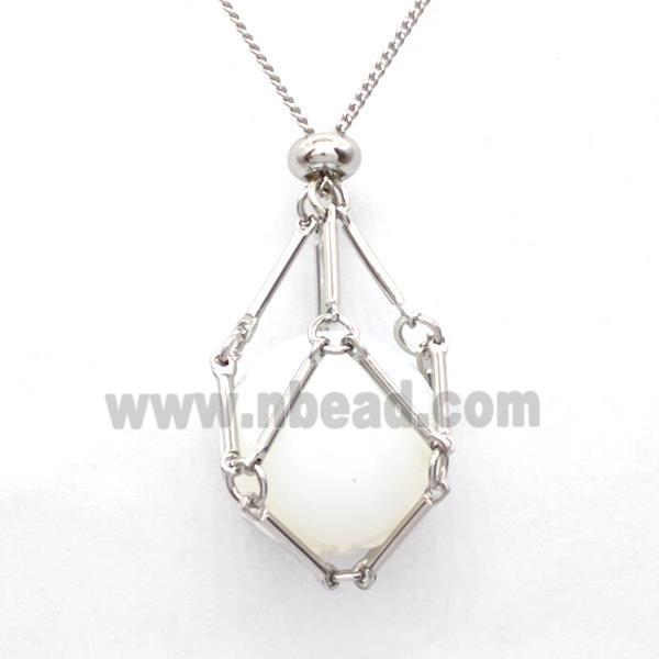 White Opalite Necklace Platinum Plated