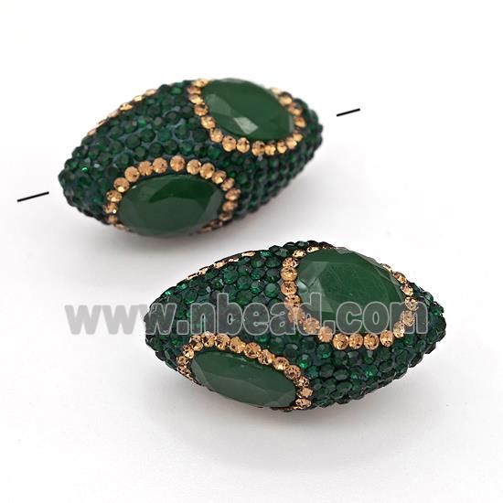 Clay Rice Beads Pave Green Rhinestone Jadeite Glass
