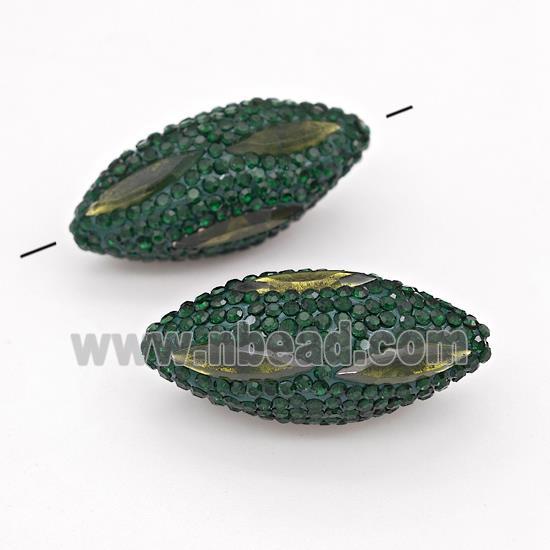 Clay Rice Beads Pave Green Rhinestone Olive Crystal Glass
