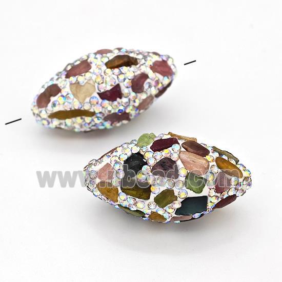 Clay Rice Beads Pave Rhinestone Multicolor Tourmaline