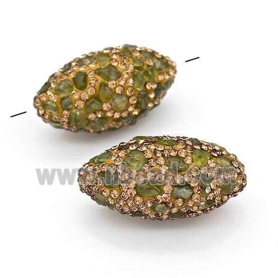 Clay Rice Beads Pave Yellow Rhinestone Green Garnet