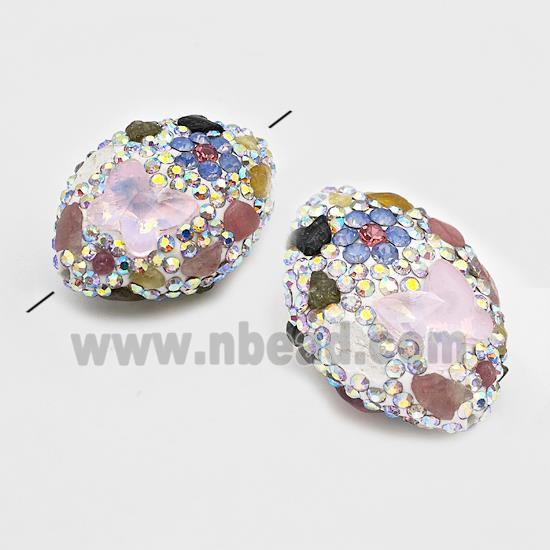 Clay Oval Beads Pave White Rhinestone Tourmaline Multicolor