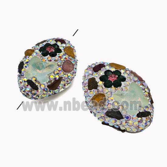 Clay Oval Beads Pave White Rhinestone Tourmaline Multicolor