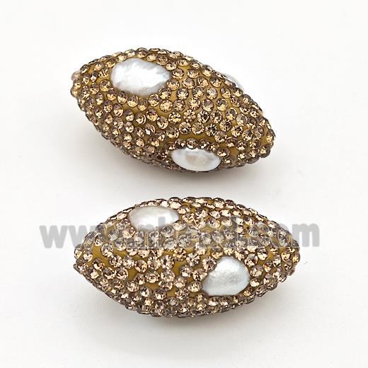 Clay Rice Beads Pave Yellow Rhinestone Pearl