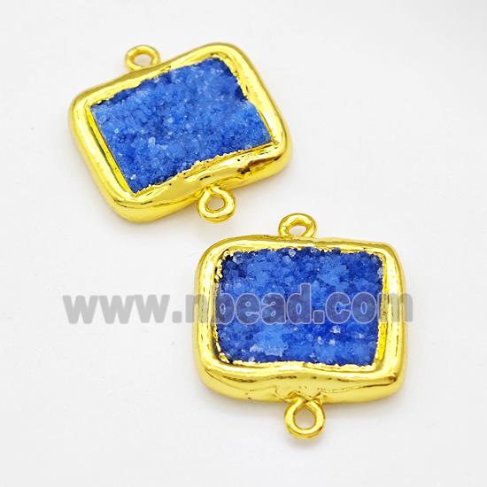 Blue Druzy Quartz Rectangle Connector Gold Plated