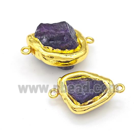 Natural Purple Amethyst Nugget Connector Freeform Gold Plated