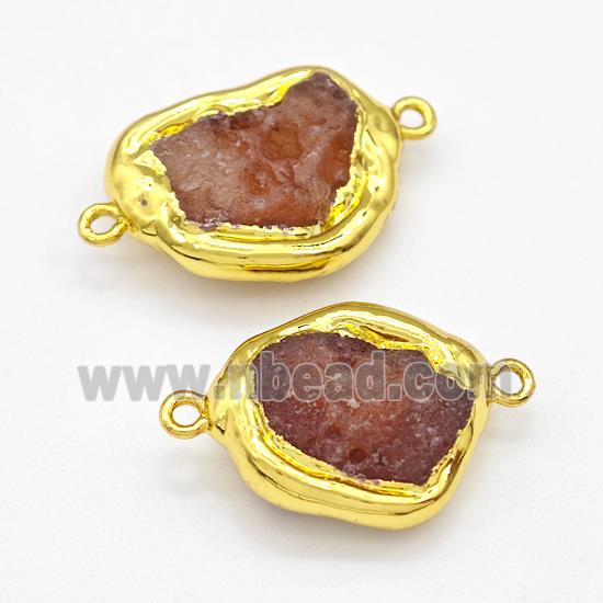 Natural Red Carnelian Agate Nugget Connector Freeform Gold Plated