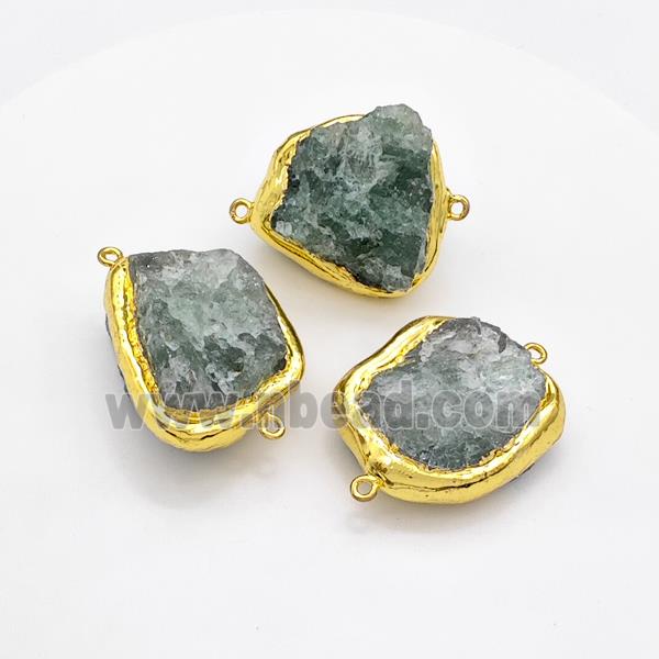 Natural Green Aventurine Nugget Connector Freeform Gold Plated