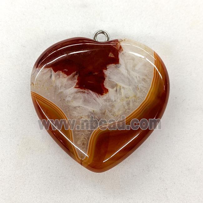 Natural Druzy Agate Heart Pendant Red Dye