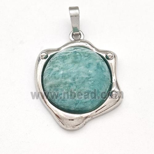 Green Amazonite Pendant Half Round Platinum Plated