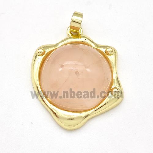 Pink Rose Quartz Pendant Half Round Gold Plated