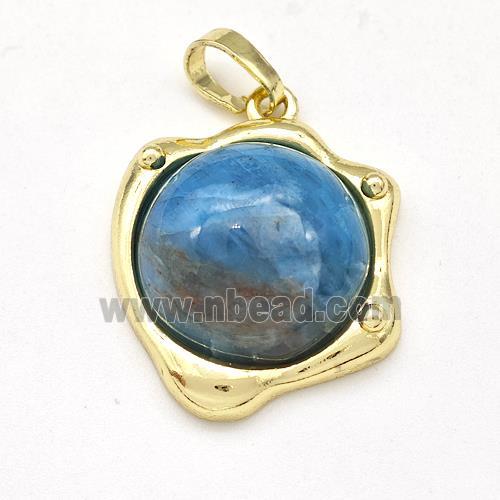 Blue Apatite Pendant Half Round Gold Plated