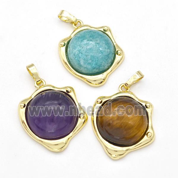 Natural Gemstone Pendant Half Round Gold Plated Mixed