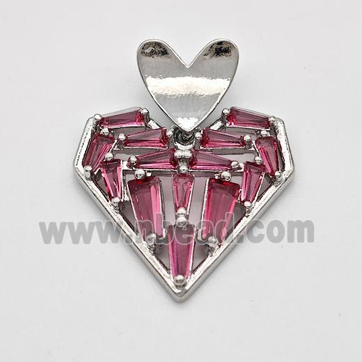 Copper Heart Pendant Micro Pave Zirconia Platinum Plated